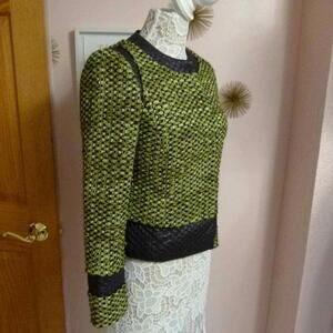 LKNW Carlisle tweed blazer yellow black green snap front 2
